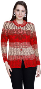 HITTIKA Self Design Round Neck Casual Women Beige, Red Sweater