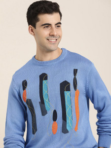 HERE&NOW Self Design Round Neck Casual Men Multicolor Sweater