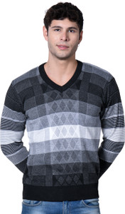 NICO WESLEY Printed V Neck Casual Men Black Sweater