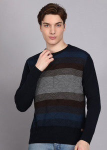 Raymond Striped Crew Neck Casual Men Dark Blue Sweater
