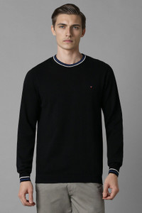 Louis Philippe Sport Solid Round Neck Casual Men Black Sweater