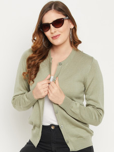 Zigo Solid Round Neck Casual Women Light Green Sweater