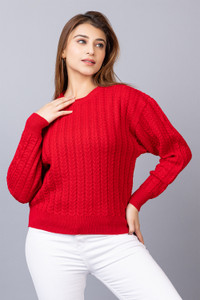 वियर लुस्सो महिलाओं के लिए  कैज़ुअल सेल्फ डिज़ाइन लाल गोल गला स्वेटर