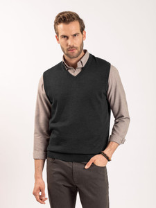 BASE 41 Solid V Neck Casual Men Grey Sweater