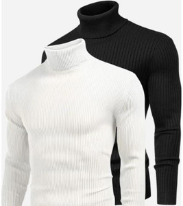 R ARHAN Solid Turtle Neck Casual Men White, Black Sweater