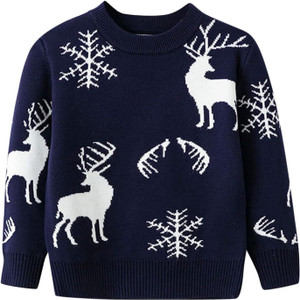 Rebiva Woven Round Neck Casual Boys Blue Sweater