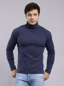 NUEVOSPORTA Solid High Neck Casual Men Blue Sweater