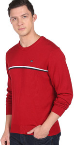 Arrow Sport Striped Round Neck Casual Men Red Sweater