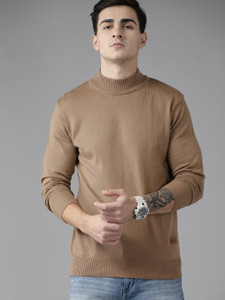 Roadster Printed Turtle Neck Casual Men Brown Sweater