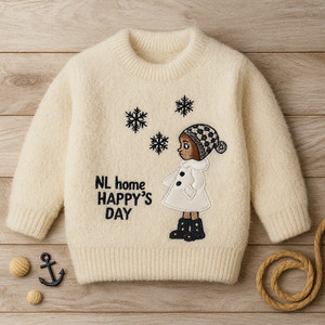 MStyle Solid, Applique Round Neck Casual Girls White Sweater