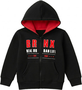 MIST N FOGG Printed Hooded Neck Casual Boys Black Sweater