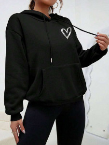 TWOCRAZIIE Printed Hooded Neck Casual Women Black Sweater