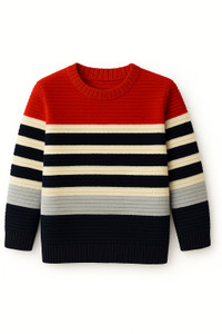 Nimbran Striped Round Neck Casual Boys & Girls Red, Black, White Sweater