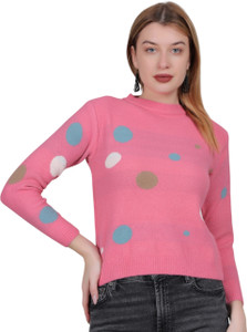 Thansmay kleider Self Design Round Neck Casual Women Pink Sweater