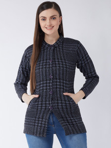 Pivl Self Design Round Neck Casual Women Blue, Black Sweater