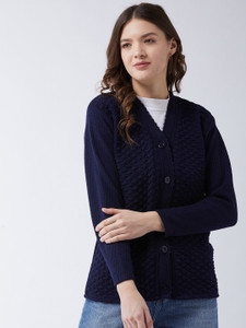 Pivl Woven V Neck Casual Women Blue Sweater