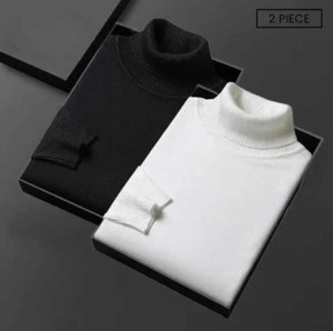 Glikae Men Solid High Neck White Sweater - Image 1