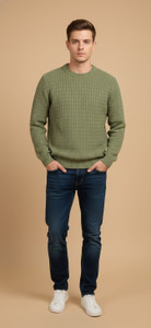 WOOLBERRY Self Design Round Neck Casual Men Light Green Sweater