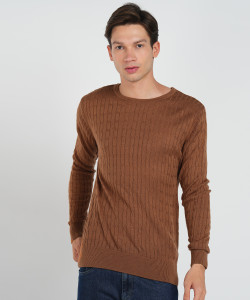 NUMERO UNO Self Design Round Neck Casual Men Beige Sweater