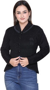 FASHSTORE Self Design V Neck Casual Women Black Sweater