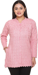 ओज़ारो महिलाओं के लिए  कैज़ुअल सेल्फ डिज़ाइन गुलाबी गोल गला स्वेटर