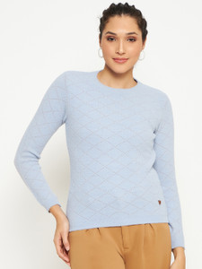 DUKE Self Design Round Neck Casual Women Blue Sweater