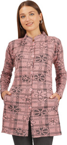 BADOS Printed Mandarin Neck Casual Women Pink Sweater