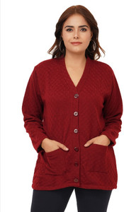 LE ARC Solid V Neck Casual Women Maroon Sweater