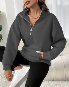 NAUGHTYMEN Solid Collared Neck Casual Women Grey Sweater