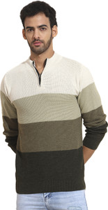 ANIXA Colorblock Round Neck Casual Men White Sweater