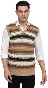 NICO WESLEY Printed V Neck Casual Men Brown Sweater