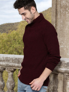 Mast & Harbour Self Design Turtle Neck Casual Men Maroon Sweater