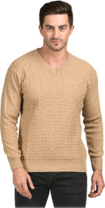 NICO WESLEY Self Design V Neck Casual Men Brown Sweater