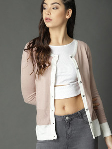 Roadster Solid Round Neck Casual Women Pink Sweater