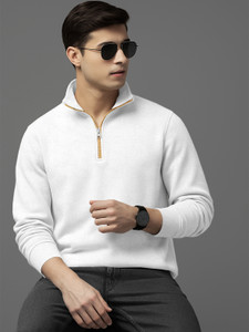 TRIPR Solid High Neck Casual Men White Sweater