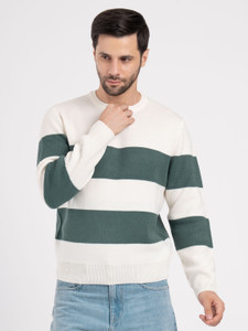 RED TAPE Striped Round Neck Casual Men Beige Sweater