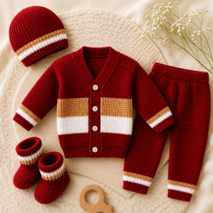 tiny toys and tickles Colorblock V Neck Casual Baby Boys & Baby Girls Red Sweater