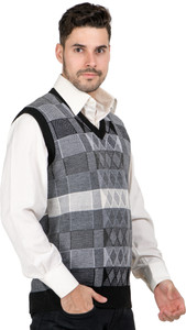 NICO WESLEY Printed V Neck Casual Men Black Sweater