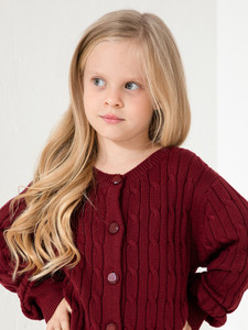 Cherry Crumble by Nitt Hyman Self Design Round Neck Casual Girls Maroon Sweater