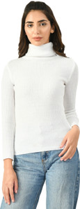 KLART Solid Turtle Neck Casual Women White Sweater
