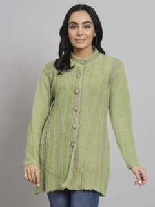 eWools Embroidered Round Neck Casual Women Green Sweater