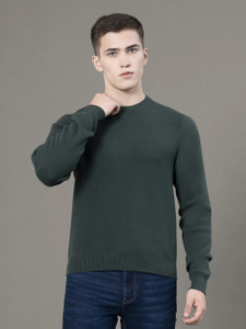 RED TAPE Solid Round Neck Casual Men Dark Green Sweater