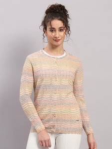 MONTE CARLO Self Design Round Neck Casual Women Pink Sweater