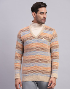 MONTE CARLO Striped V Neck Casual Men Multicolor Sweater