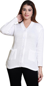 vaani Solid V Neck Casual Women Reversible White Sweater