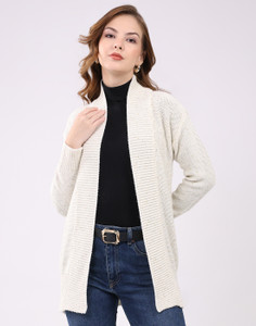 MONTE CARLO Self Design Collared Neck Casual Women White Sweater