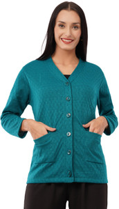 urban rock Solid V Neck Casual Women Green Sweater