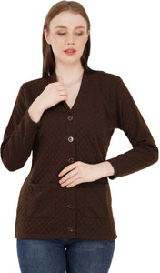 urban rock Self Design V Neck Casual Women Brown Sweater