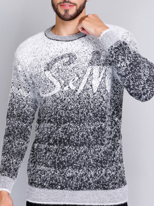 eWools Self Design Round Neck Party Men Black Sweater
