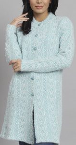 eWools Woven Round Neck Party Women Light Blue Sweater